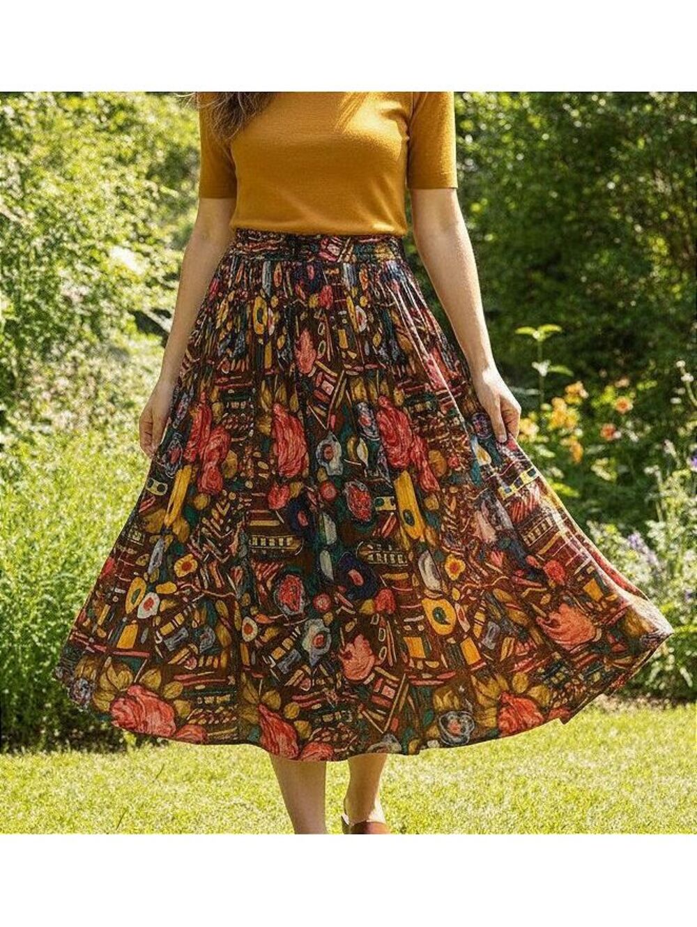 Vintage La Femme Womens Multicolor Pleated Maxi Skirt Size Small Boho